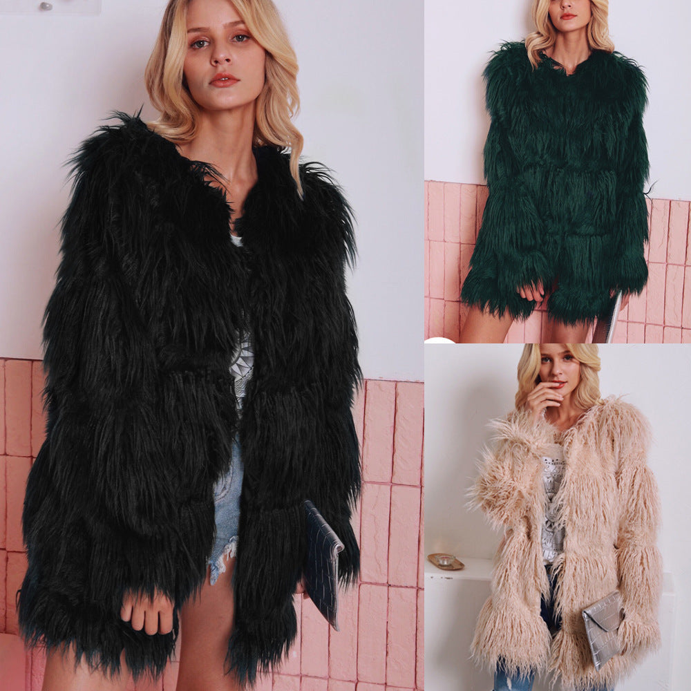 Damen Furry Teddyjacke mit modernem Schnitt und langem Fell R&B
