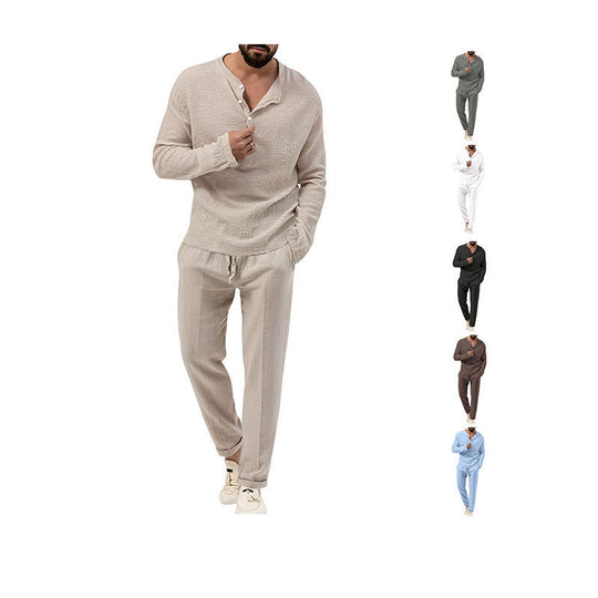 Herren lässiges Lounge-Set mit Knopfleiste und elastischem Bund R&B