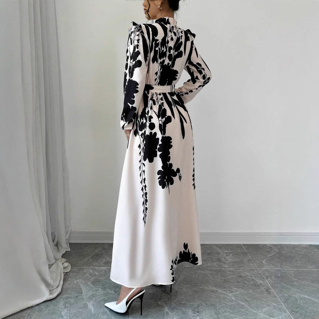Damen Maxikleid mit floralen Mustern und raffinierten Volants R&B
