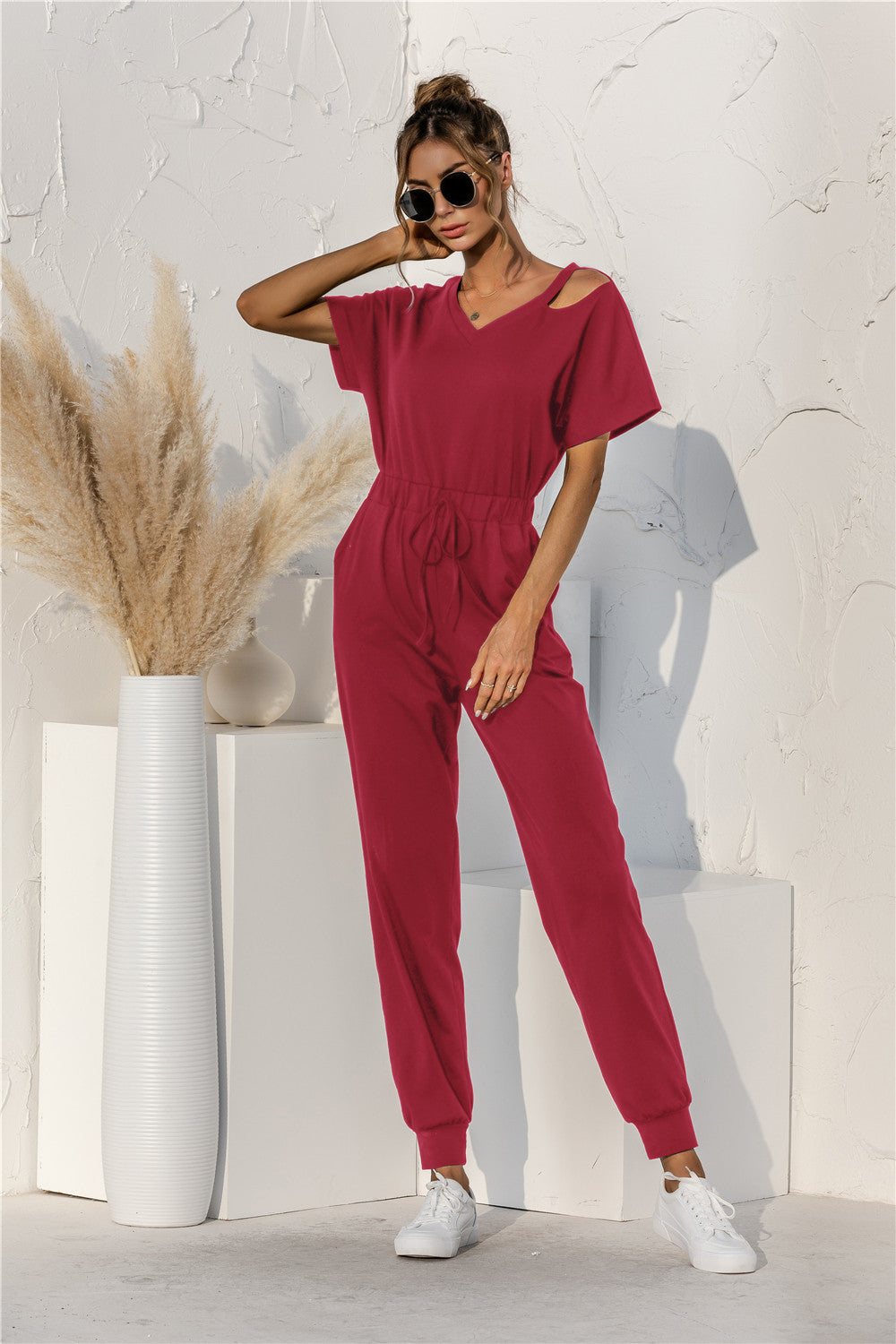 Damen Relaxed Fit Overall mit Kordelzug und Schulterfreies Design R&B