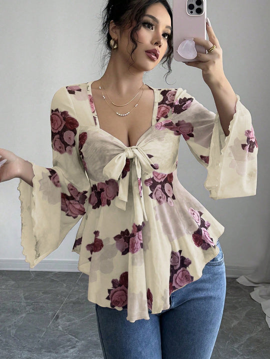 Damen luftige Bluse mit Blumenmuster R&B