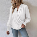 R&B | Elegante Einfarbige Bluse mit V-Ausschnitt und Laternenärmeln