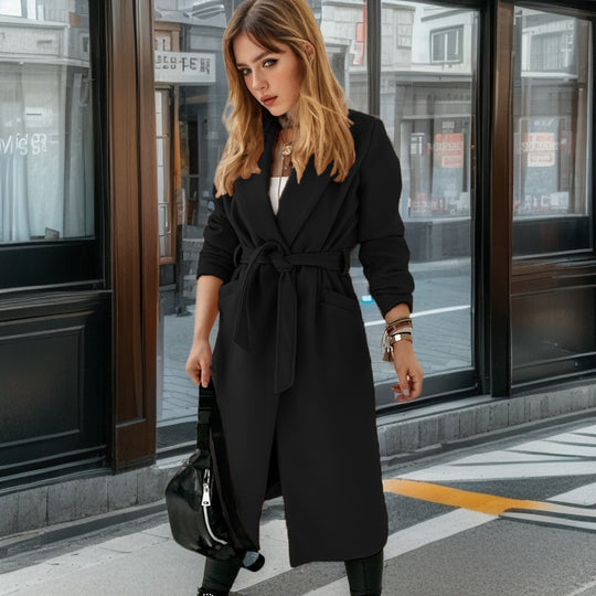 Damen eleganter Trenchcoat mit Gürtel und praktischen Taschen R&B