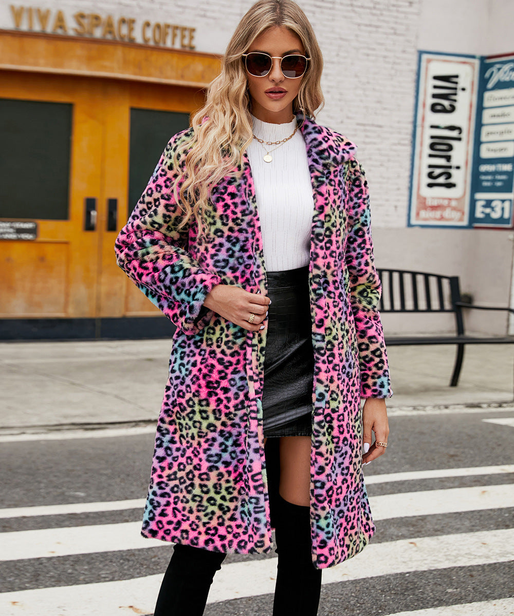 Damen Flauschiger Leoparden-Mantel R&B