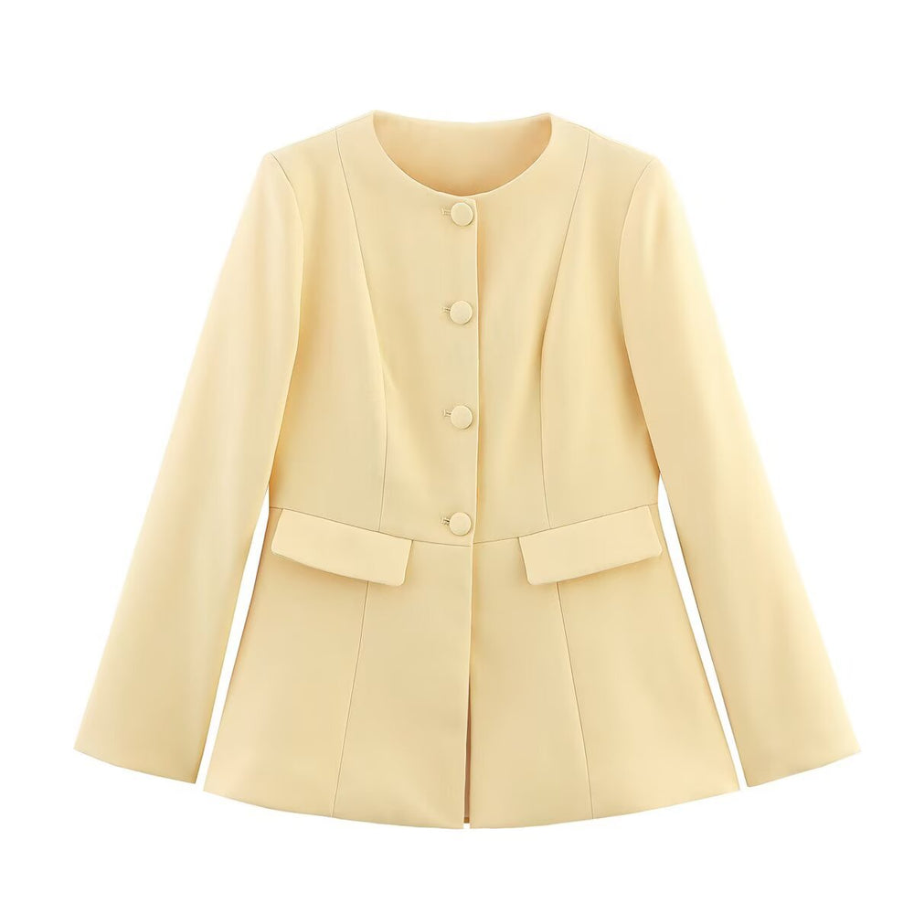 Damen elegante Blazerjacke mit dekorativen Knöpfen und Schnittführung R&B