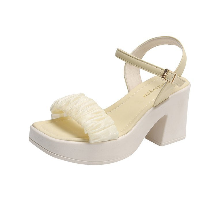 Damen Plateau-Sandaletten mit elegantem Rüschendesign und bequemem Blockabsatz R&B