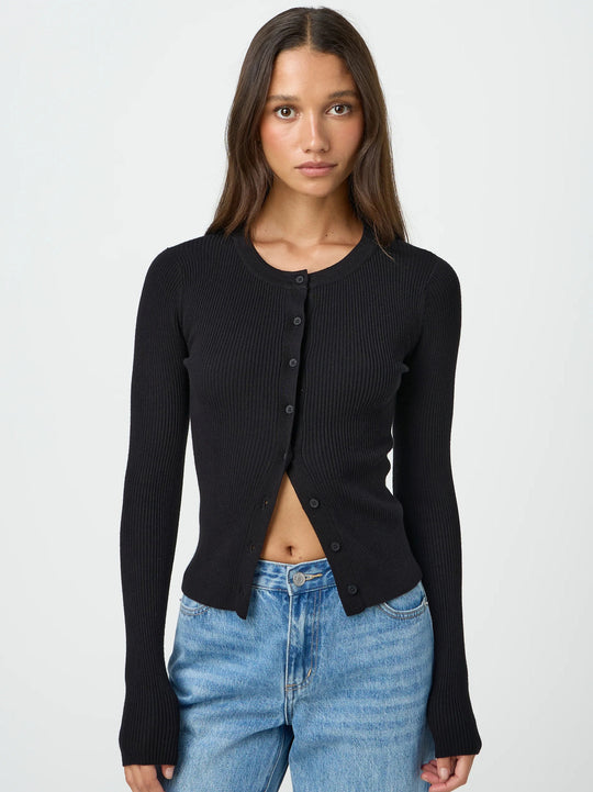 Damen figurbetonte Strickjacke mit Knopfleiste und langen Ärmeln R&B