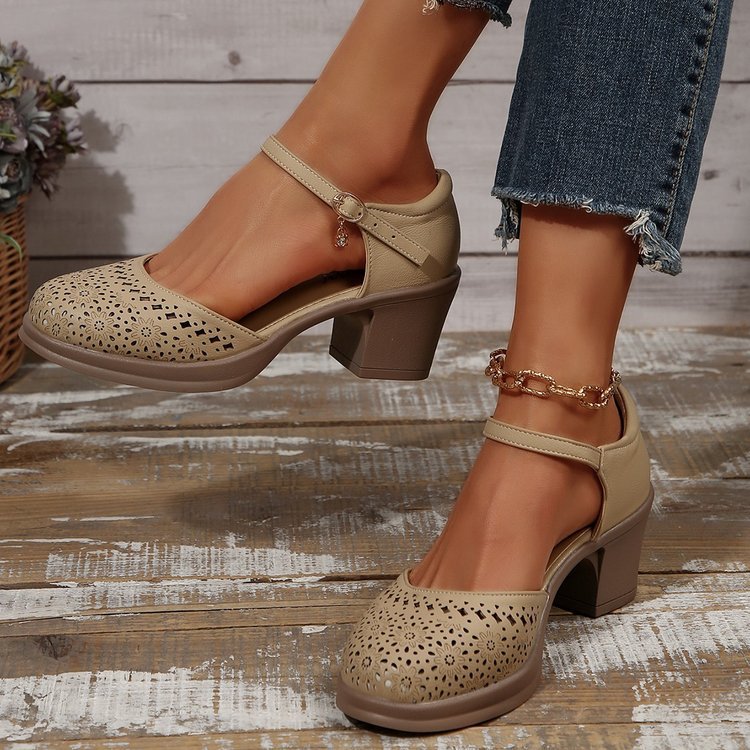 Damen elegante Slingback-Pumps mit floralen Ausschnitten R&B
