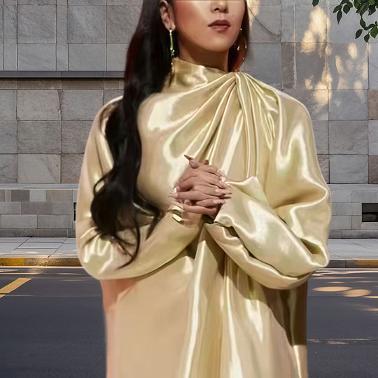 Damen Elegantes satiniertes Minikleid mit asymmetrischem Schnitt und Raffungen R&B