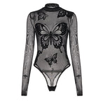 Damen Elegantes Bodysuit mit feinen Schmetterlingsmotiven und transparentem Stoff R&B