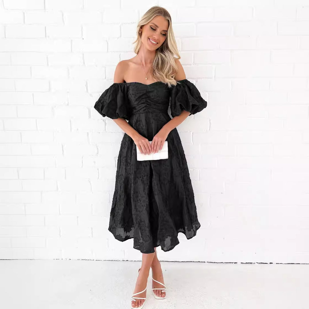 Damen Robe mit schulterfreiem Design und eleganten Puffärmeln R&B