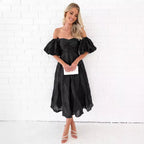 Damen Robe mit schulterfreiem Design und eleganten Puffärmeln R&B