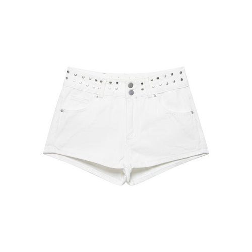 Damen modische Denim-Shorts mit dekorativem Nietenbund R&B
