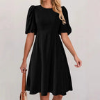 Damen Puffärmel Kleid mit fließendem Schnitt und Taillenbetonung R&B