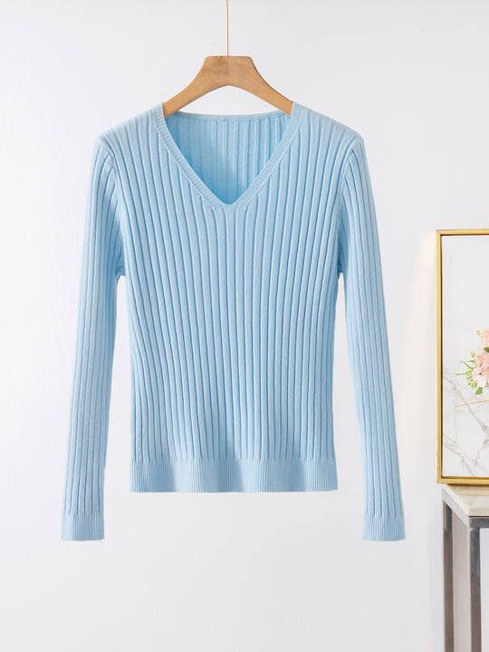 Damen Feinstrickpullover mit V-Ausschnitt und Rippstruktur R&B