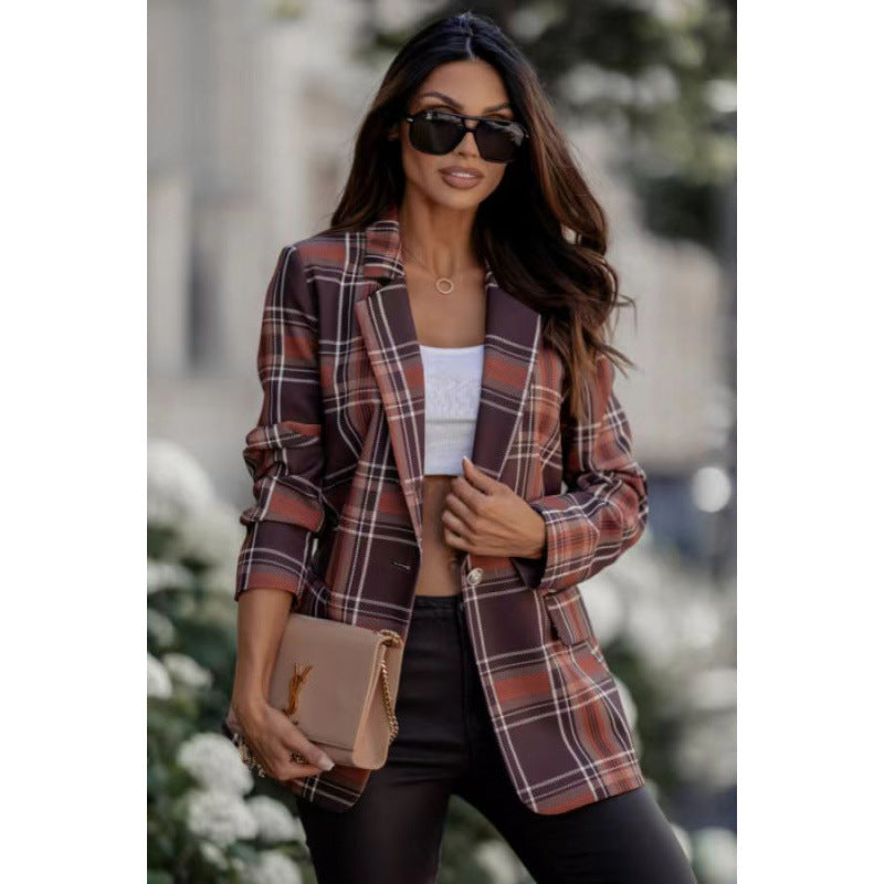 Damen Karoblazer im modernen Oversized-Schnitt mit eleganten Details R&B