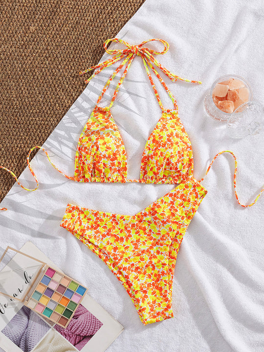 Damen Triangel-Bikini mit verstellbaren Trägern und verspieltem Blumenmuster R&B