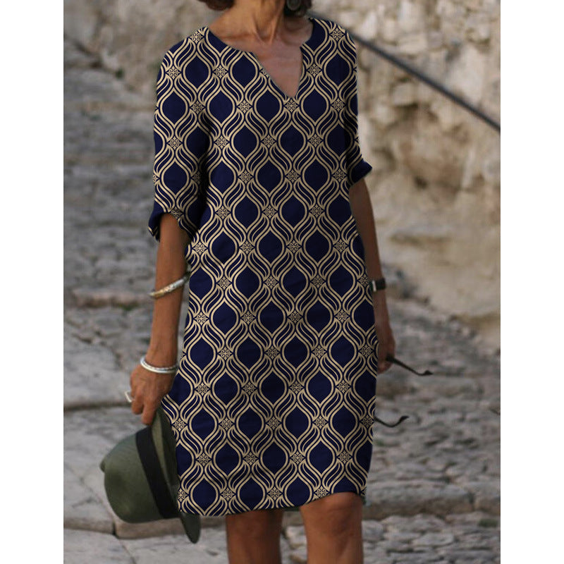 Damen Sommerliches Leinenkleid mit modernem Muster R&B