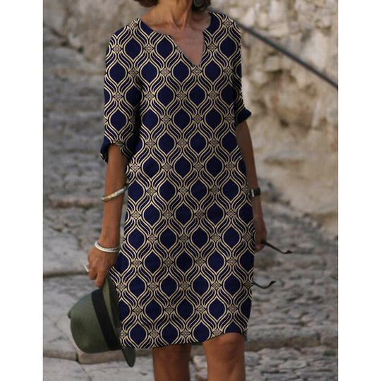 Damen Sommerliches Leinenkleid mit modernem Muster R&B