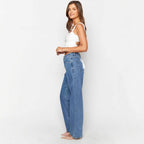 Damen Hoch taillierte Bootcut-Jeans mit weitem Bein und dehnbarer Passform R&B