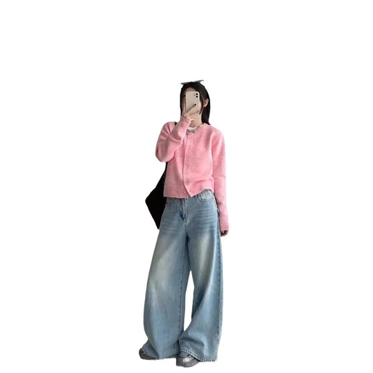 Damen Weite Jeans im lässigen Urban-Style mit hohem Bund und seitlichen Taschen R&B