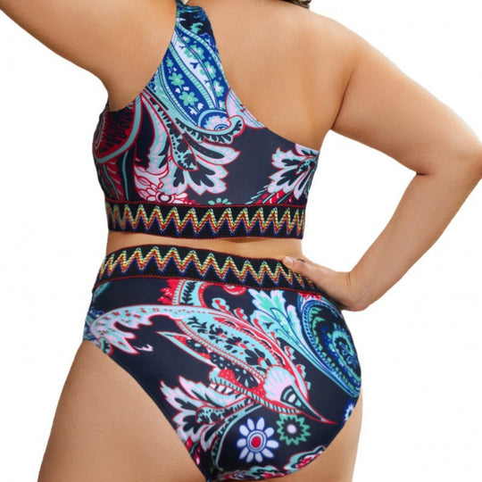 Damen Crop-Top Bikini-Set mit hohem Bund und dekorativem Muster R&B