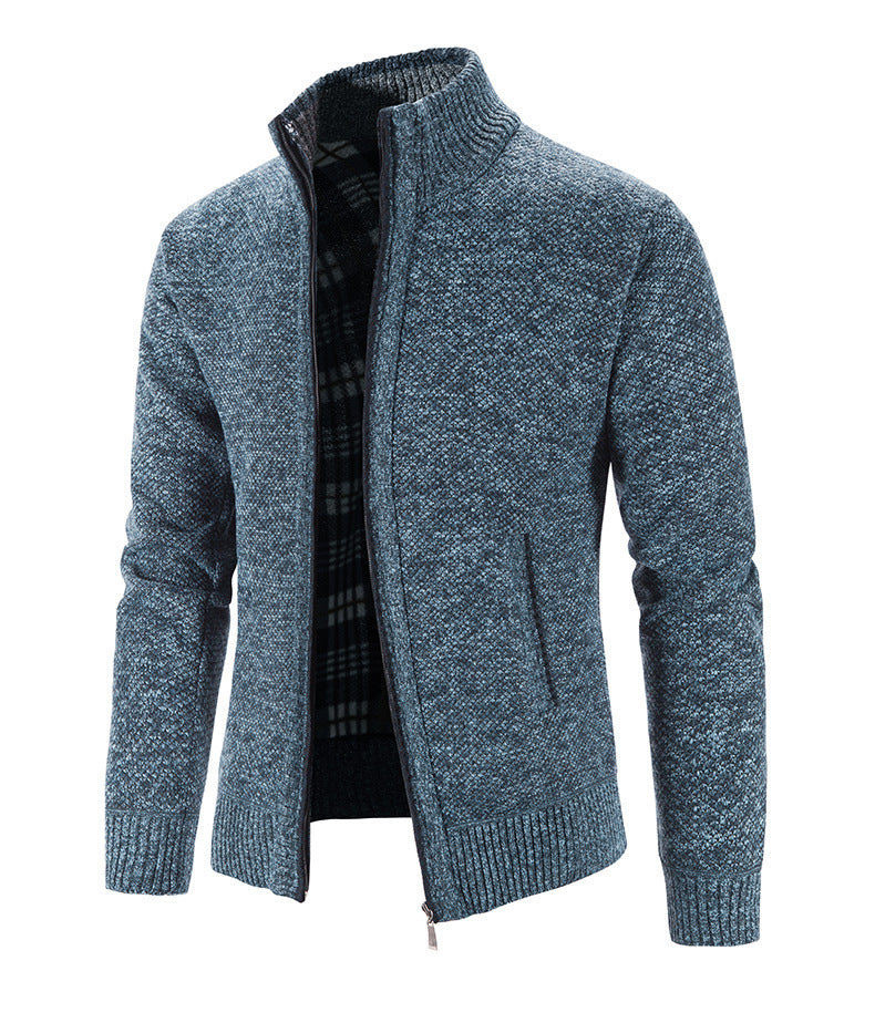 Herren Strickjacke mit strukturiertem Muster und hohem Stehkragen R&B