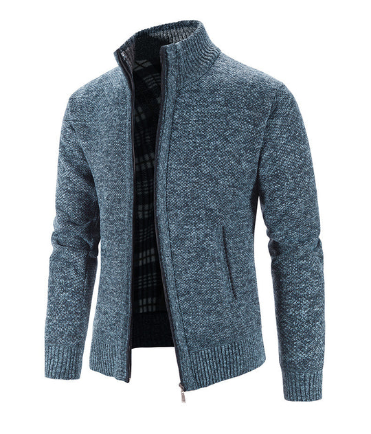 Herren Strickjacke mit strukturiertem Muster und hohem Stehkragen R&B