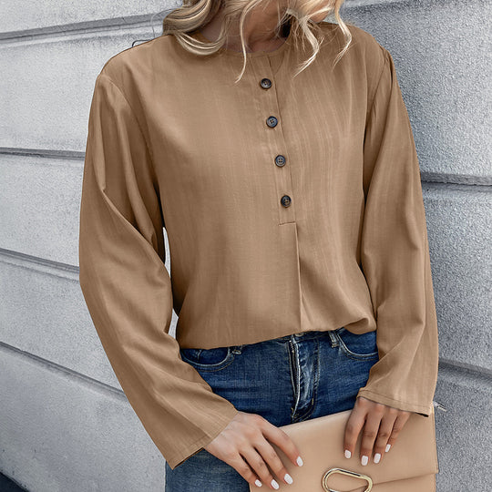 Damen Lockere Bluse mit Knopfdetail und langen Ärmeln R&B
