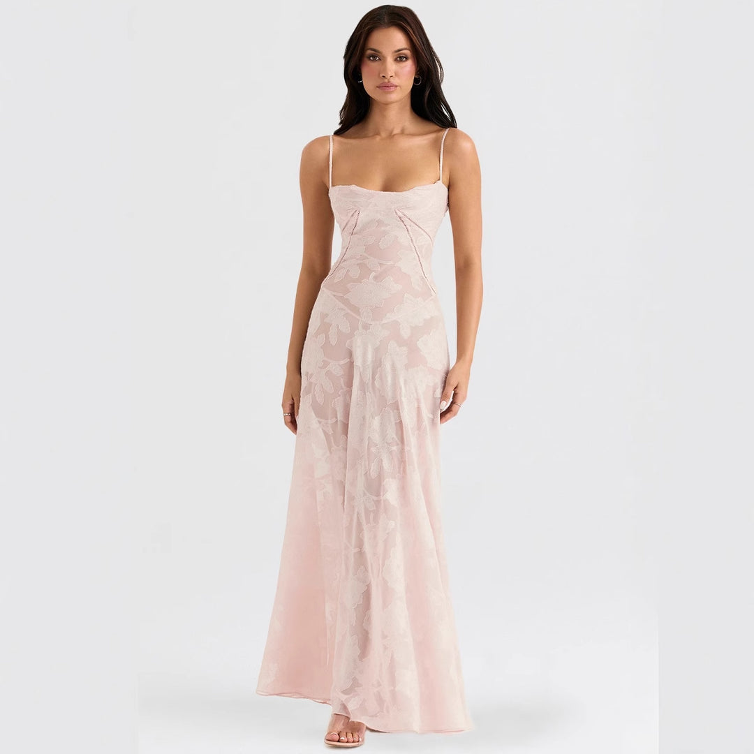 Damen Maxikleid mit dekorativem Spitzen-Oberteil und fließendem Rock R&B