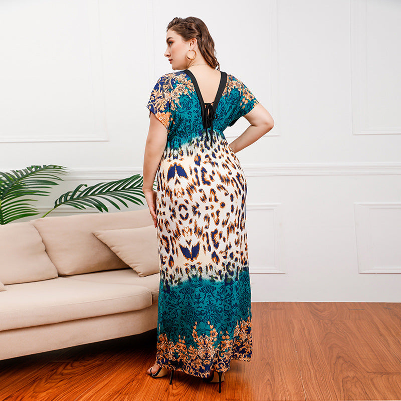 Damen Maxikleid mit elegantem Tierdruck und fließendem Schnitt R&B