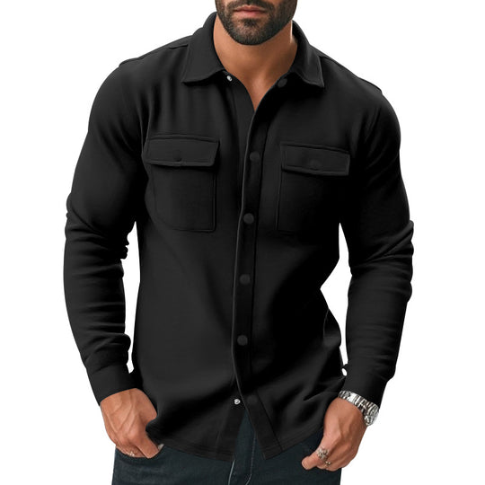 Herren nan robuste Wollfleece-Überhemdjacke mit aufgesetzten Brusttaschen und Druckknopfleiste R&B