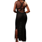 Damen Maxikleid mit raffiniertem Häkelmuster und seitlichem Schlitz R&B