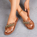 Damen Riemchensandalen mit modischem Kettenakzent und geschwungenem Riemendesign R&B