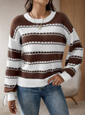 Damen lässiger, gestreifter Pullover mit einem komfortablen Schnitt und dekorativen Details R&B