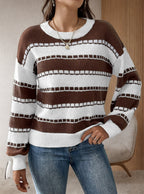 Damen lässiger, gestreifter Pullover mit einem komfortablen Schnitt und dekorativen Details R&B