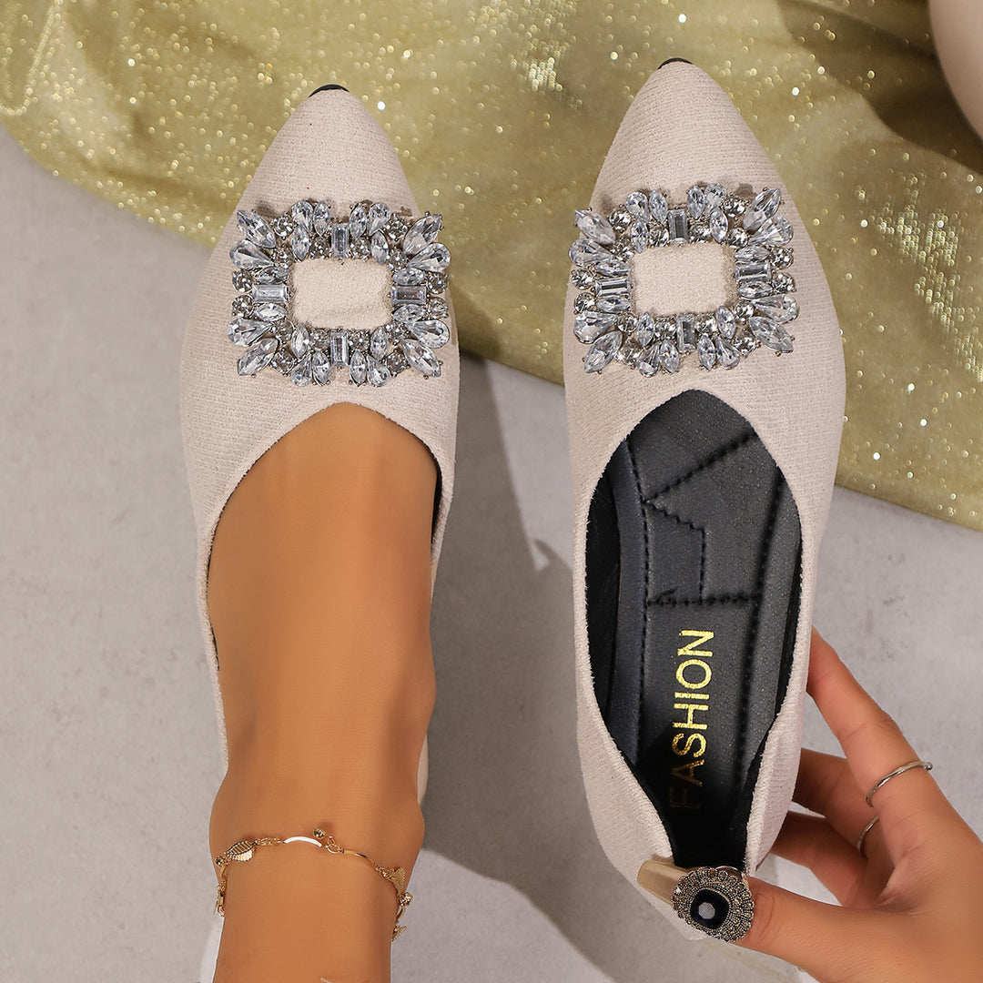 Damen elegante Ballerinas mit funkelnder Kristall-Applikation R&B