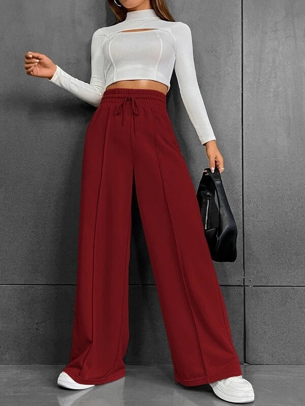 Damen Elegante und bequeme Freizeithose mit elastischem Bund und weitem Bein R&B