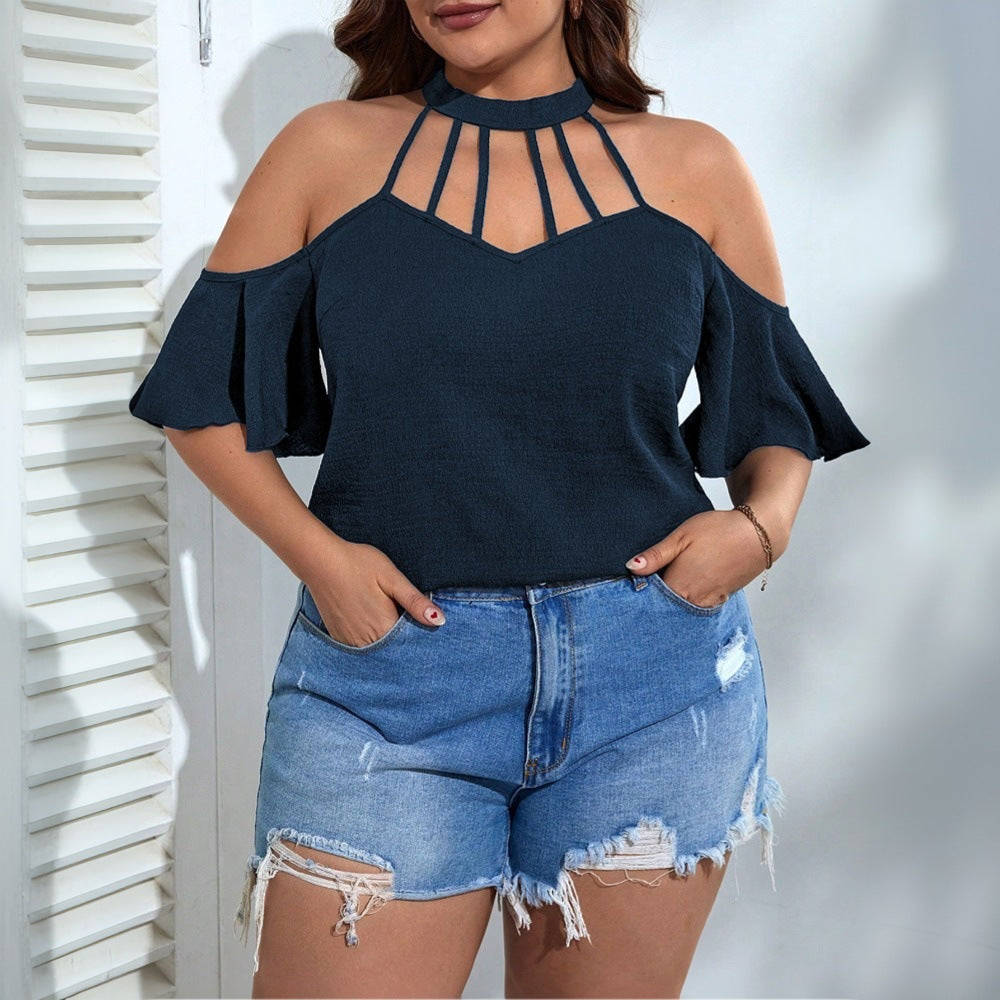 Damen Off-Shoulder Top mit Stehkragen und verspielten Rüschendetails R&B