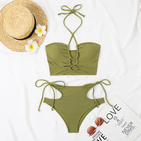 Damen Bikini-Set mit kreativem Knoten-Design und hoch taillierten Höschen R&B