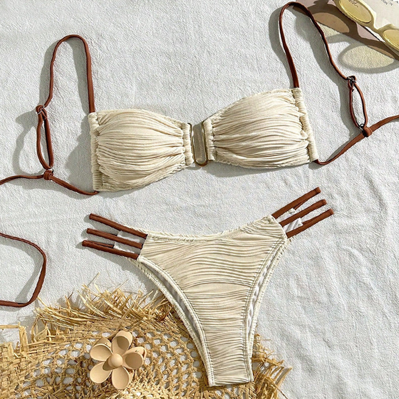 Damen Bandeau-Bikini mit raffiniertem Rüschendesign