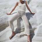 Damen luftiges Cropped-Häkeloberteil und Hochtaillierte Netzhose R&B