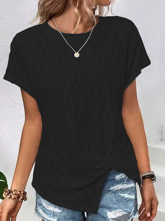 Damen Kurzarm T-Shirt mit strukturiertem Wellenmuster und hochwertiger Baumwolle R&B