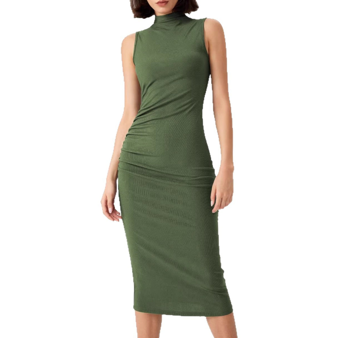 Damen elegantes Midi-Kleid mit figurbetontem Schnitt und hohem Kragen R&B