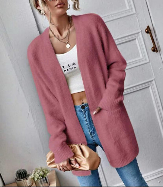 Damen Flauschiger Offener Cardigan aus weichem Material R&B