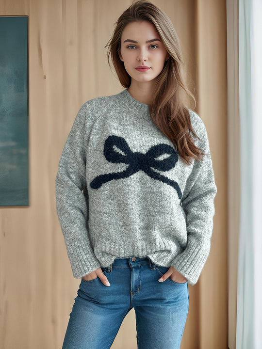 Damen gemütlicher Pullover mit verspieltem Schleifenmotiv R&B