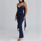 Damen Maxikleid mit figurbetontem Schnitt und elegantem Stehkragen R&B