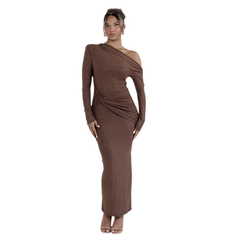 Damen Elegantes Wickel-Maxi-Kleid mit asymmetrischem Schnitt und langen Ärmeln R&B