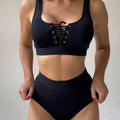 Damen Bikini-Set mit trendigem Schnürdesign und hohem Taillenbund R&B