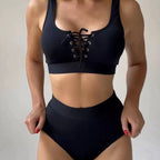 Damen Bikini-Set mit trendigem Schnürdesign und hohem Taillenbund R&B